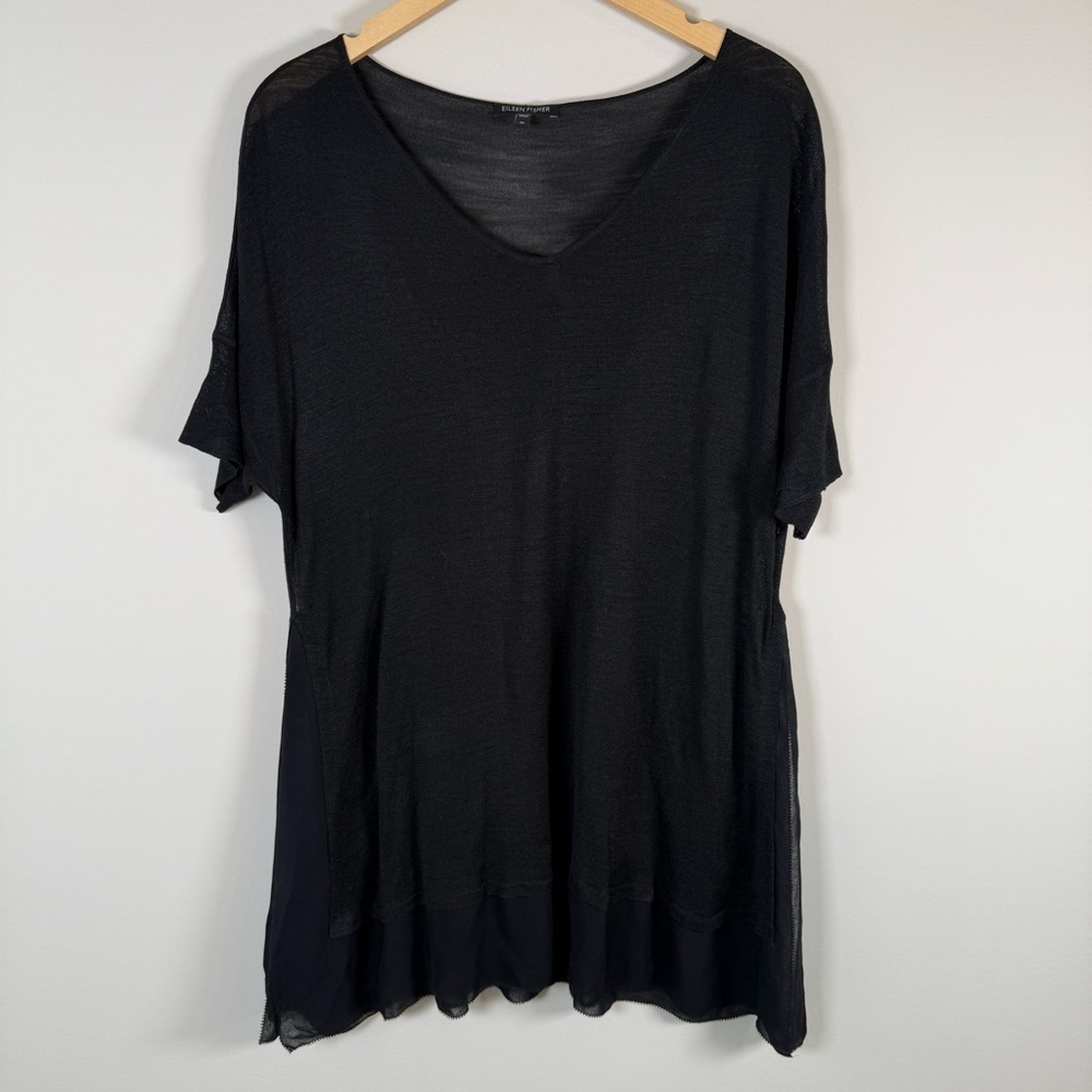 Eileen Fisher 100% Silk Semi Sheer T-Shirt Top Blouse Tunic Delicate Size Medium